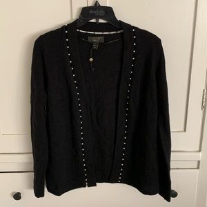Charter Club Luxury  Cashmere layering cardigan black with small pearls